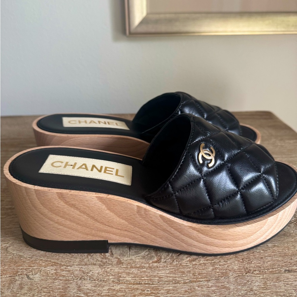 Chanel Wooden Platform Sandals